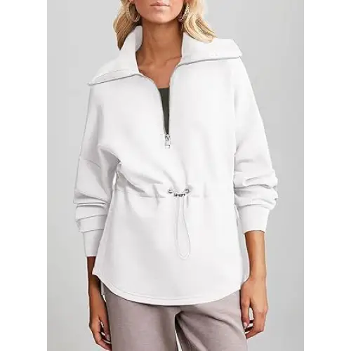 Women’s Super Plus Size Sweatshirt Half Zipper Drawstring - White / S