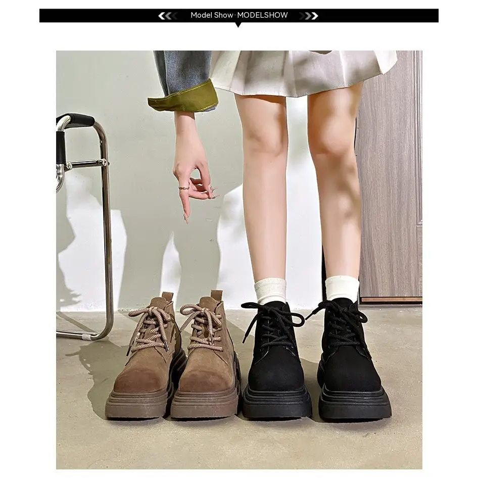 Women's Thick-soled Lace-up Retro Matte Ankle Trendy Cool British Fan Boots Beyond Trends Hub