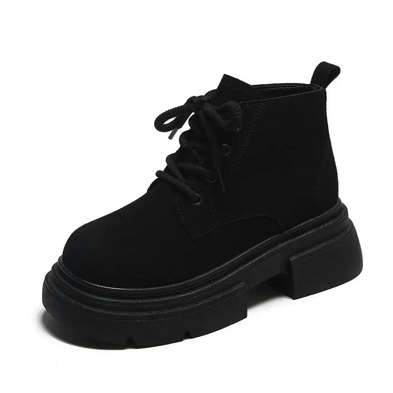 Women's Thick-soled Lace-up Retro Matte Ankle Trendy Cool British Fan Boots Beyond Trends Hub