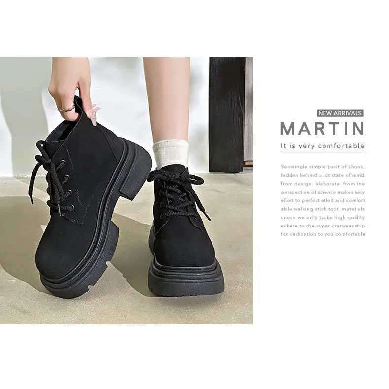 Women's Thick-soled Lace-up Retro Matte Ankle Trendy Cool British Fan Boots Beyond Trends Hub