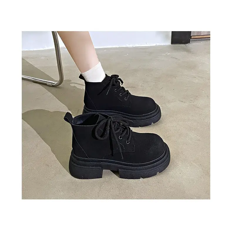 Women's Thick-soled Lace-up Retro Matte Ankle Trendy Cool British Fan Boots Beyond Trends Hub