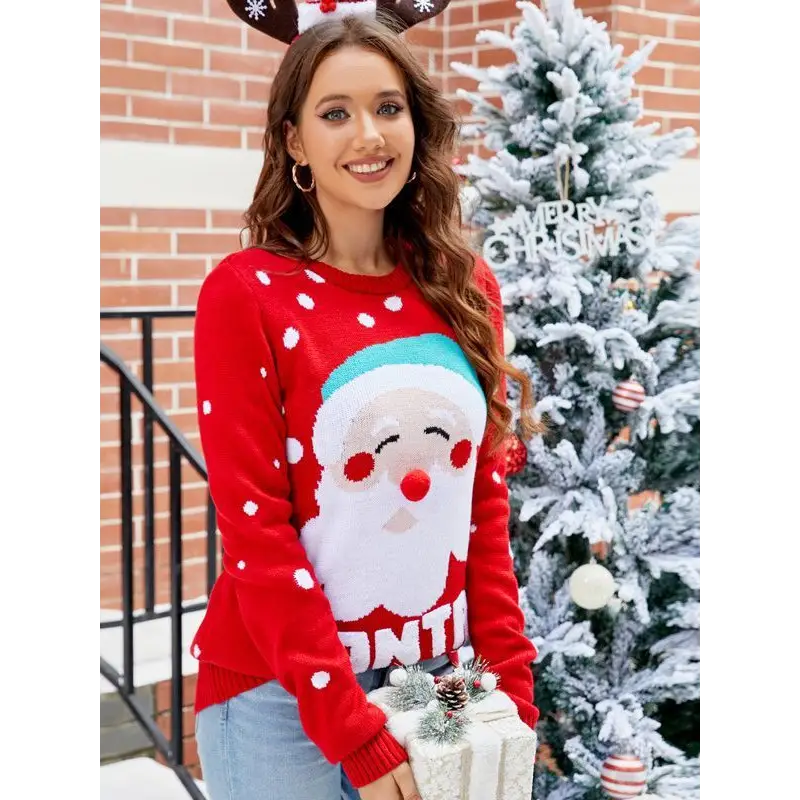 Women's Tops Santa Pullover Sweater Autumn And Winter Letter Embroidery Christmas Red Sweaters Long Sleeve Crew Neck Clothes Beyond Trends Hub
