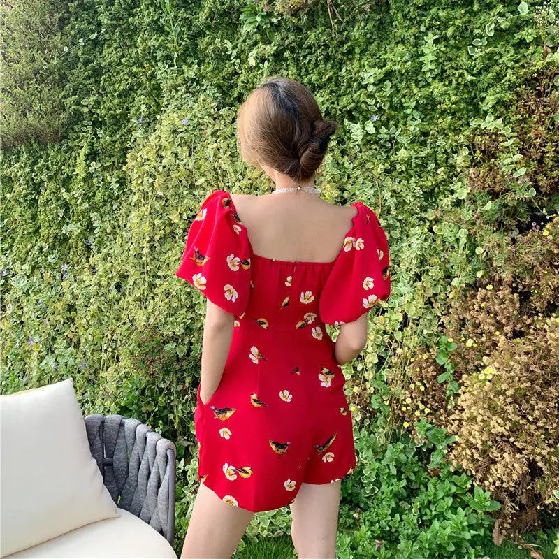 Women's Vintage Print Thin Square Neck Shorts Beyond Trends Hub