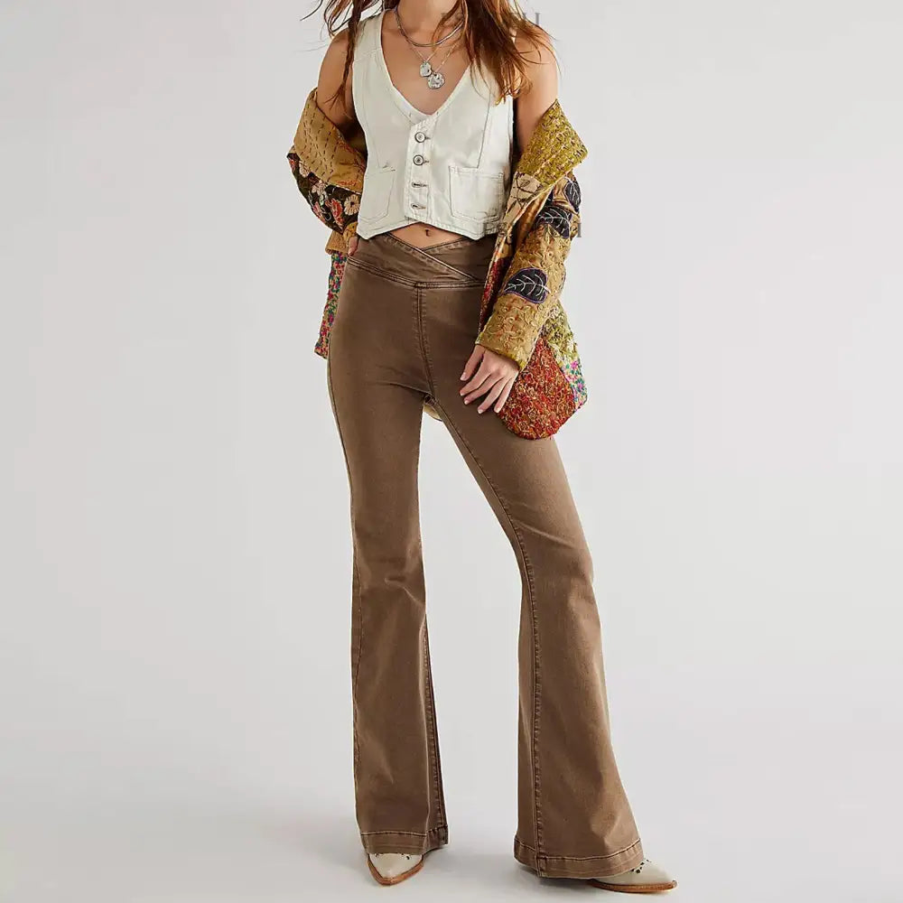 Women's Waist Irregular Slim-fit Slimming Stretch Denim Flared Pants Beyond Trends Hub