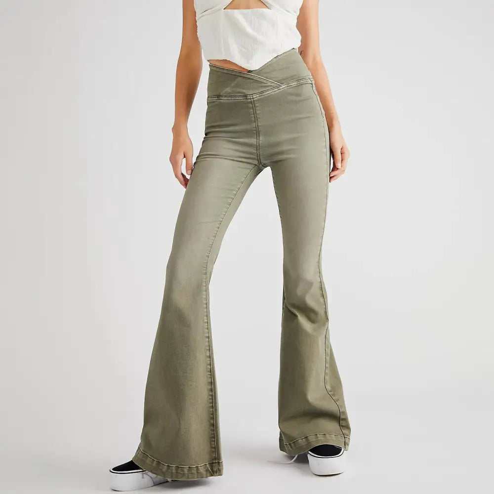 Women's Waist Irregular Slim-fit Slimming Stretch Denim Flared Pants Beyond Trends Hub