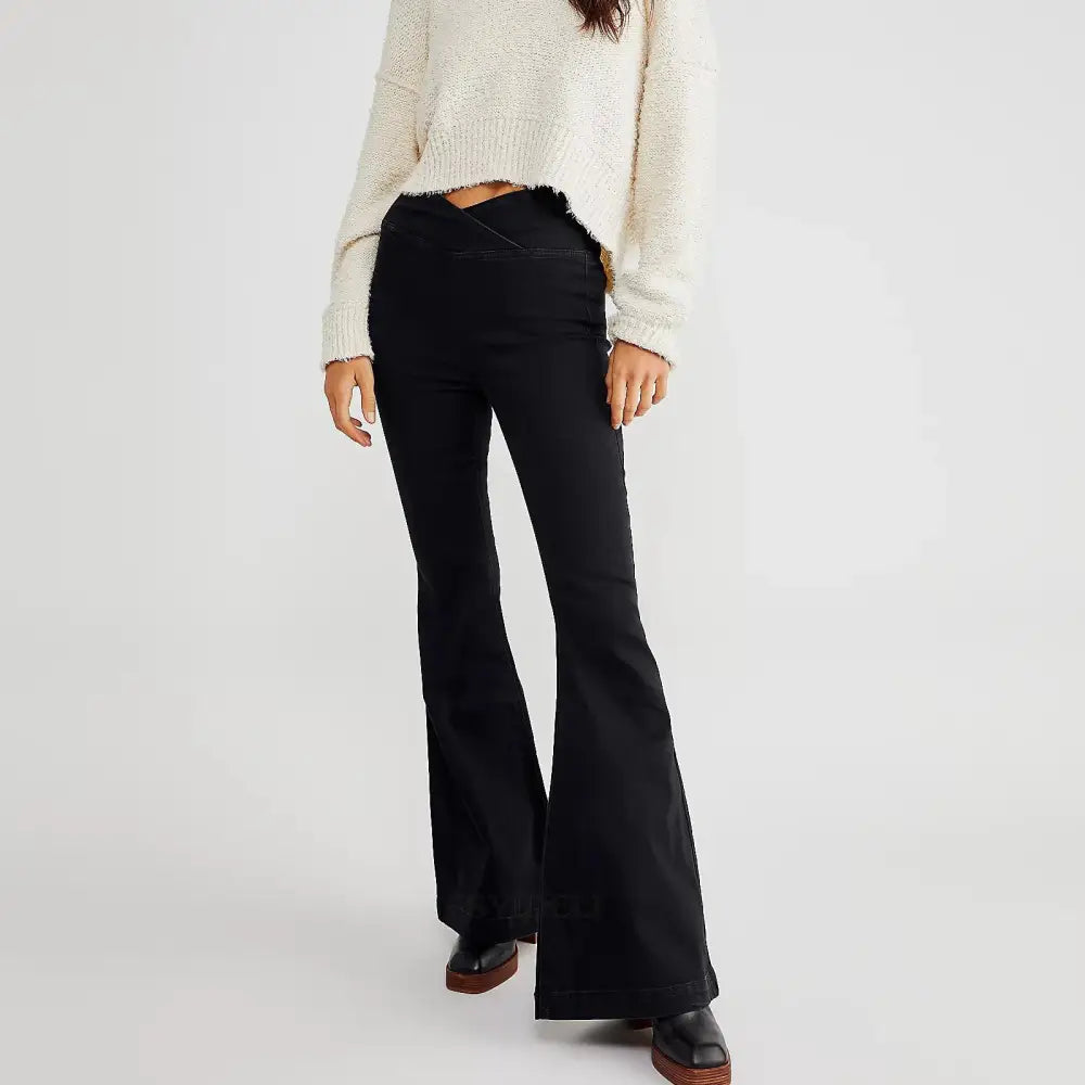 Women's Waist Irregular Slim-fit Slimming Stretch Denim Flared Pants Beyond Trends Hub