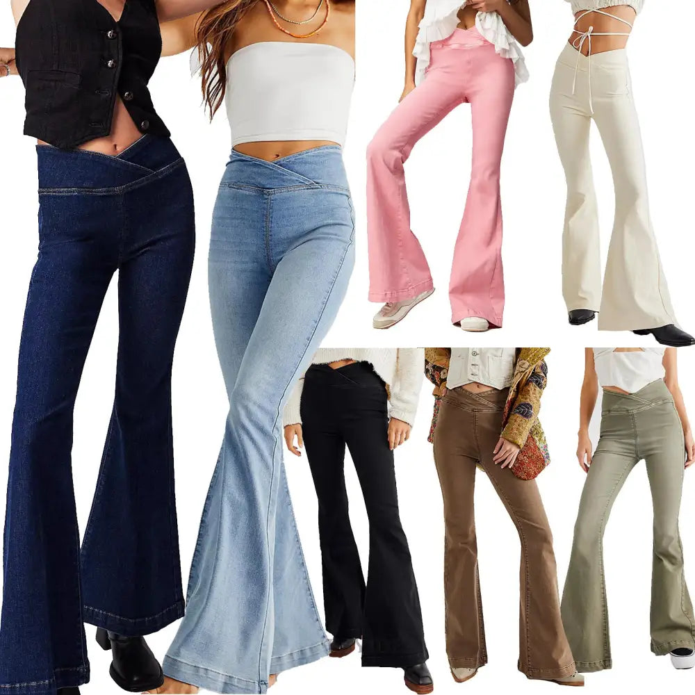 Women's Waist Irregular Slim-fit Slimming Stretch Denim Flared Pants Beyond Trends Hub