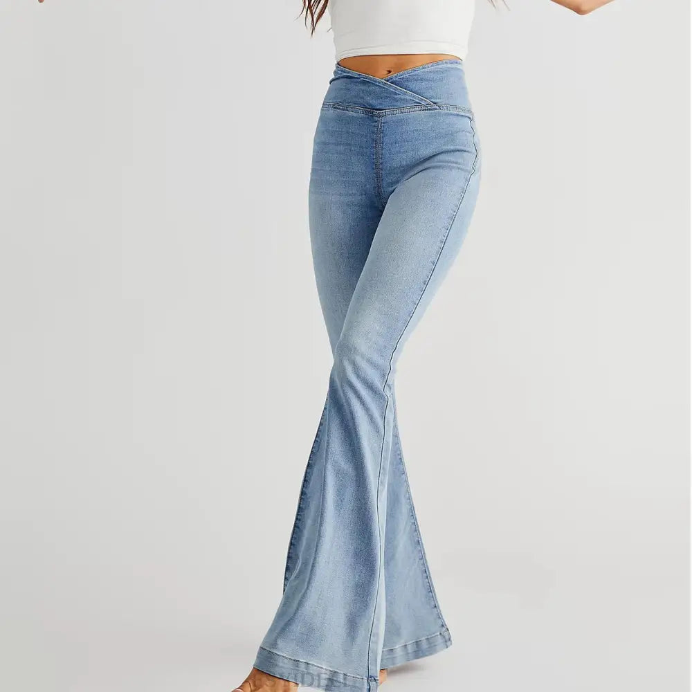 Women's Waist Irregular Slim-fit Slimming Stretch Denim Flared Pants Beyond Trends Hub