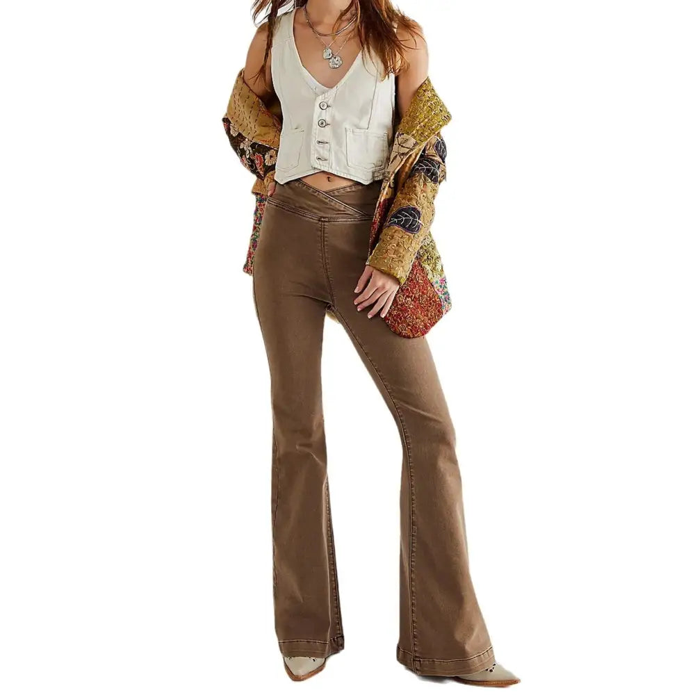 Women's Waist Irregular Slim-fit Slimming Stretch Denim Flared Pants Beyond Trends Hub