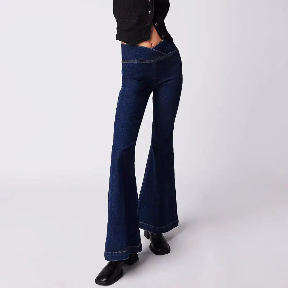 Women's Waist Irregular Slim-fit Slimming Stretch Denim Flared Pants Beyond Trends Hub