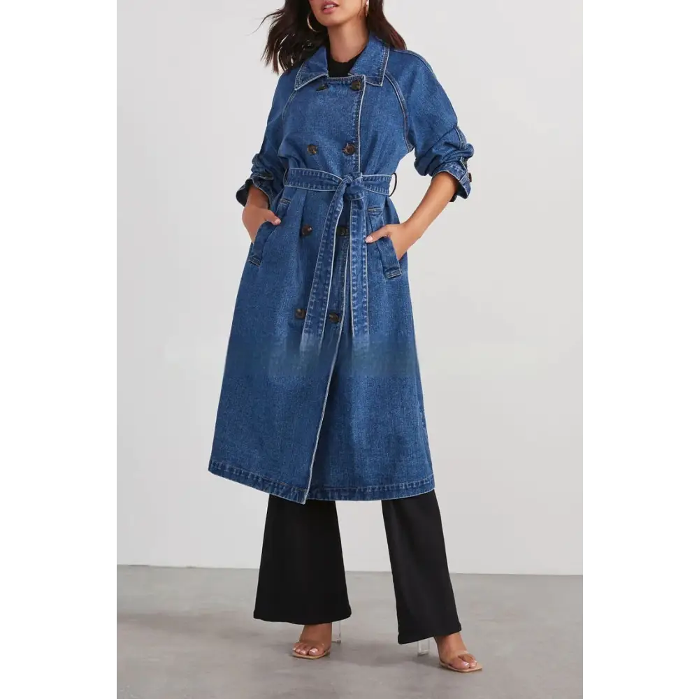 Women's Windbreaker Denim Cotton Double Pocket Long Beyond Trends Hub