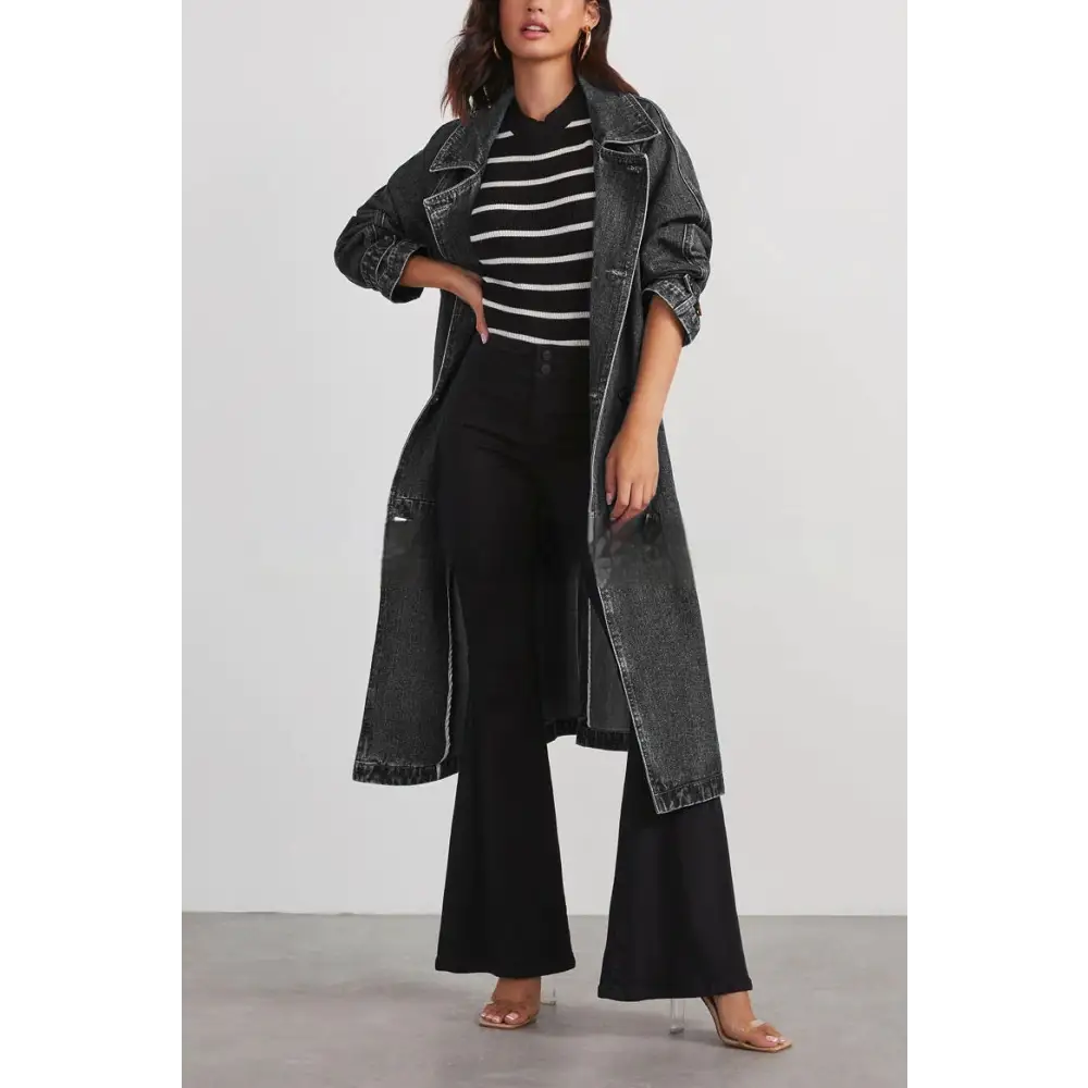 Women's Windbreaker Denim Cotton Double Pocket Long Beyond Trends Hub