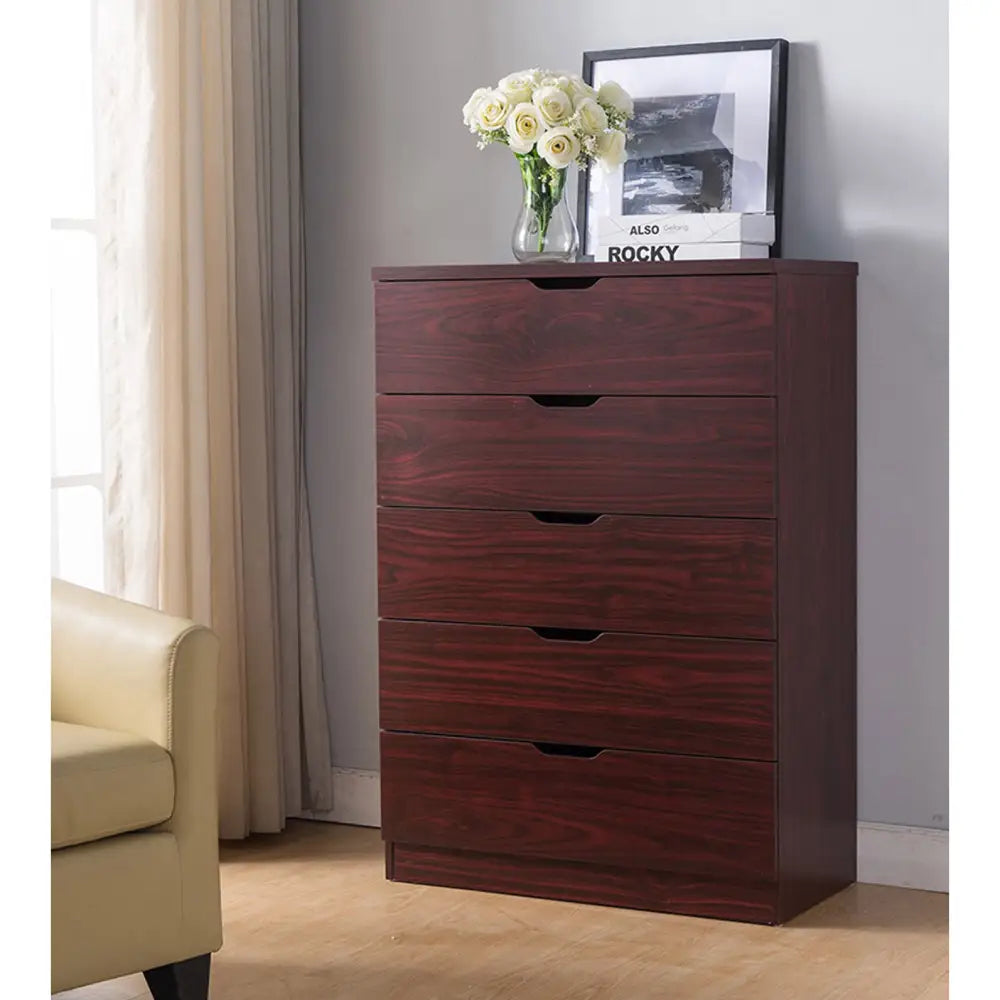 Wooden Bedroom Dresser - Mahogany - 5
