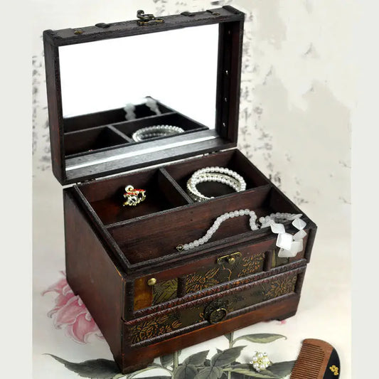 Wooden Jewellery Dressing Box With Mirror - Beyond Trends Hub 