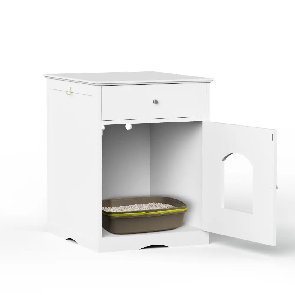 Wooden Pet House Litter Box Fence With Drawers - White - 5