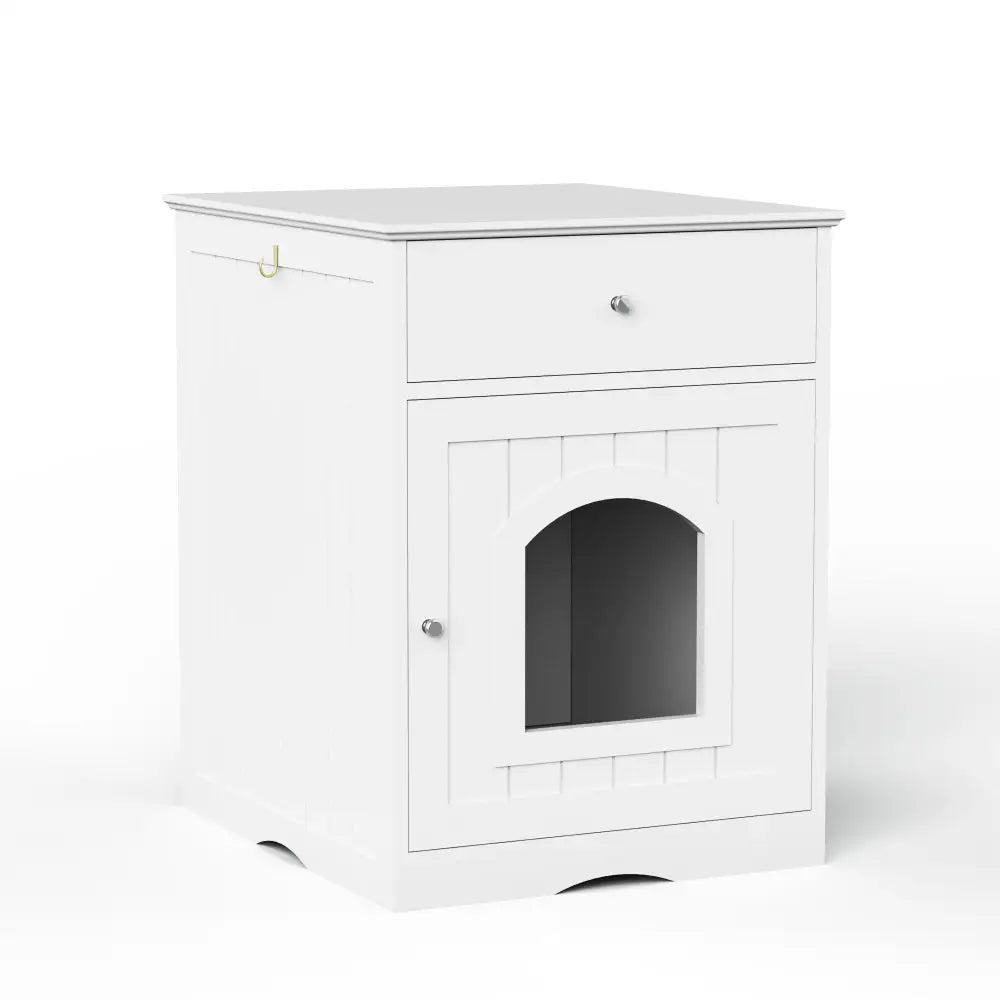 Wooden Pet House Litter Box Fence With Drawers - White - 5