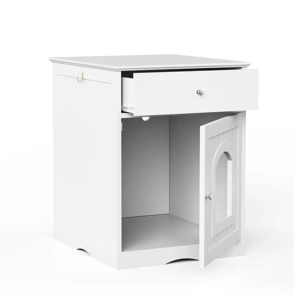 Wooden Pet House Litter Box Fence With Drawers - White - 5