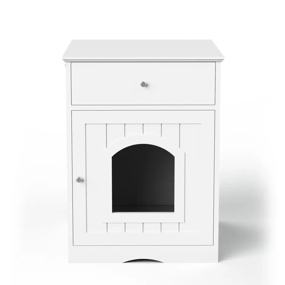 Wooden Pet House Litter Box Fence With Drawers - White - 5