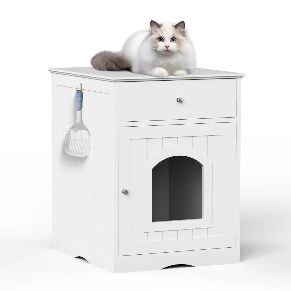 Wooden Pet House Litter Box Fence With Drawers - White - 5