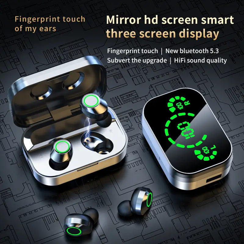 YD03 Wireless Bluetooth Headset TWS Large Screen Smart Digital Display In Ear Breathing Light Beyond Trends Hub
