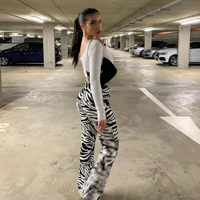 Zebra Print Fashion Casual Elastic Waist Wide-Leg Pants Beyond Trends Hub