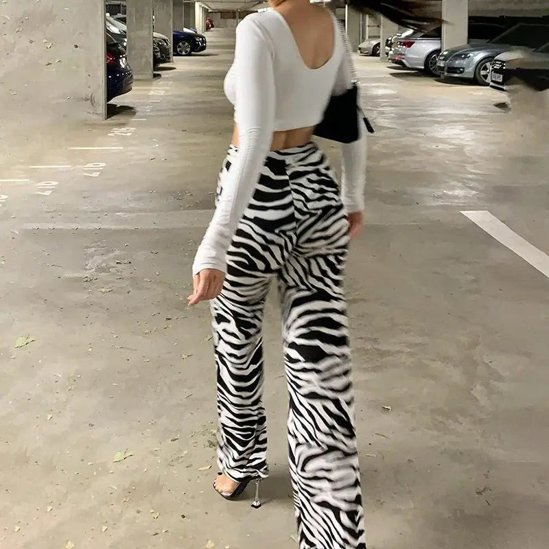 Zebra Print Fashion Casual Elastic Waist Wide-Leg Pants Beyond Trends Hub