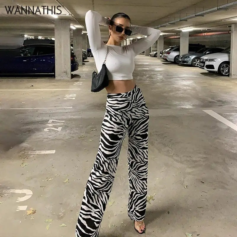Zebra Print Fashion Casual Elastic Waist Wide-Leg Pants Beyond Trends Hub