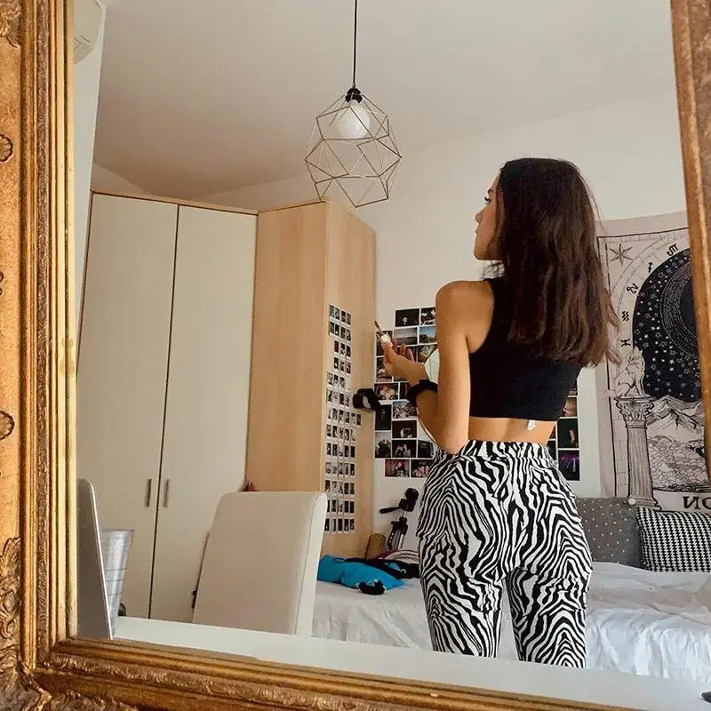 Zebra Print Fashion Casual Elastic Waist Wide-Leg Pants Beyond Trends Hub