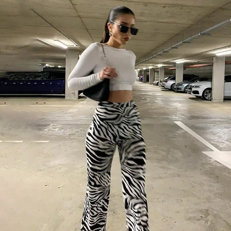 Zebra Print Fashion Casual Elastic Waist Wide-Leg Pants Beyond Trends Hub
