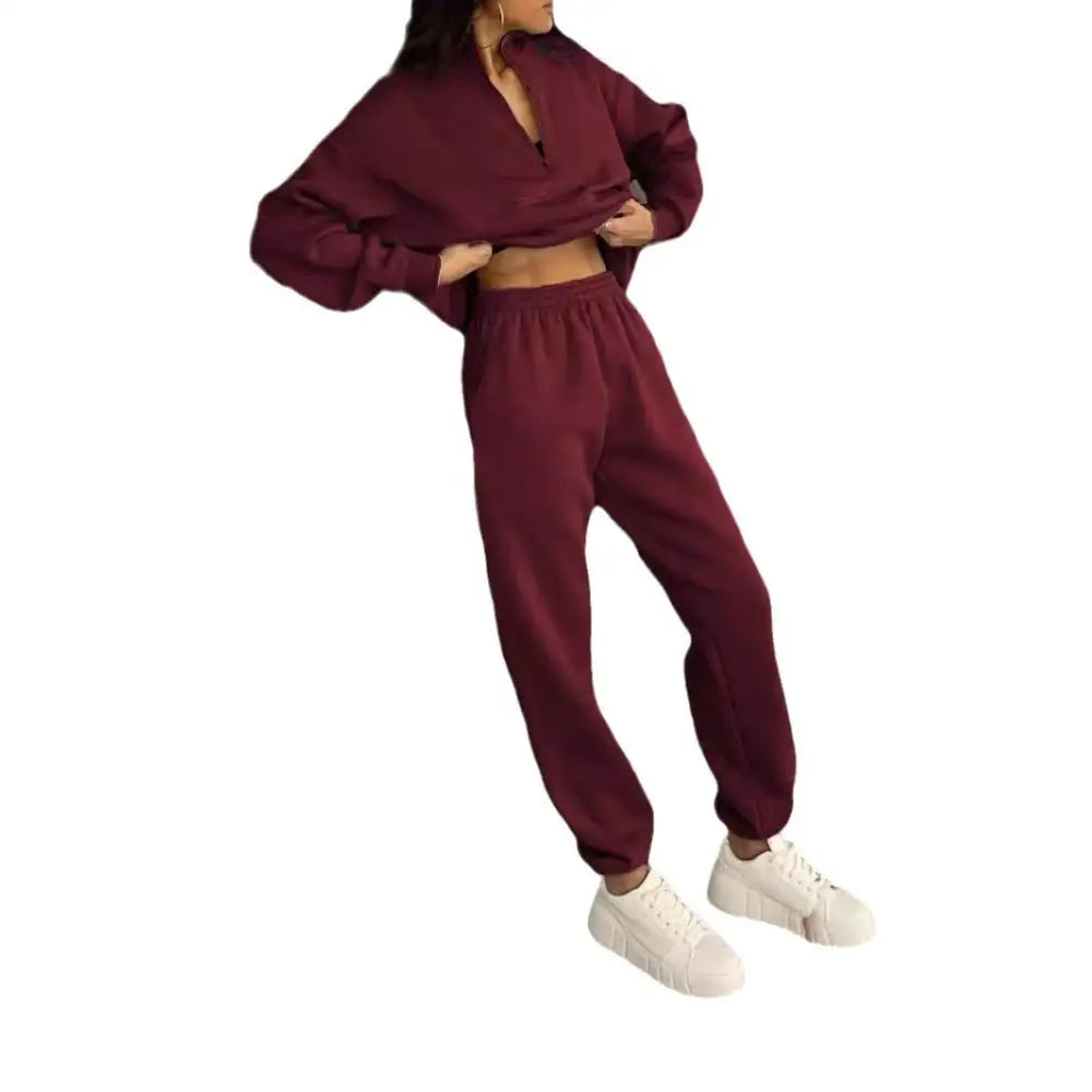 Zipper And Lapel Solid Color Casual Two-piece Suit Beyond Trends Hub