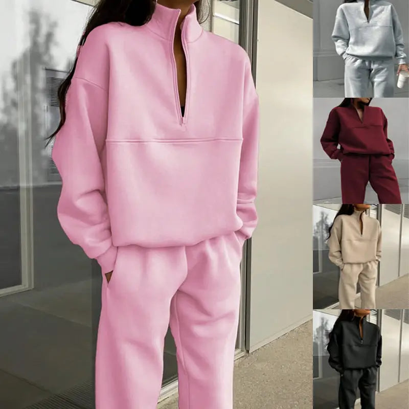 Zipper And Lapel Solid Color Casual Two-piece Suit Beyond Trends Hub
