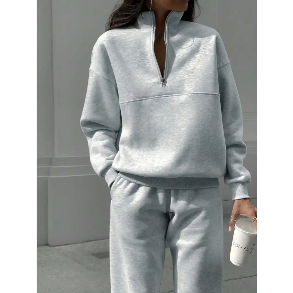 Zipper And Lapel Solid Color Casual Two-piece Suit Beyond Trends Hub