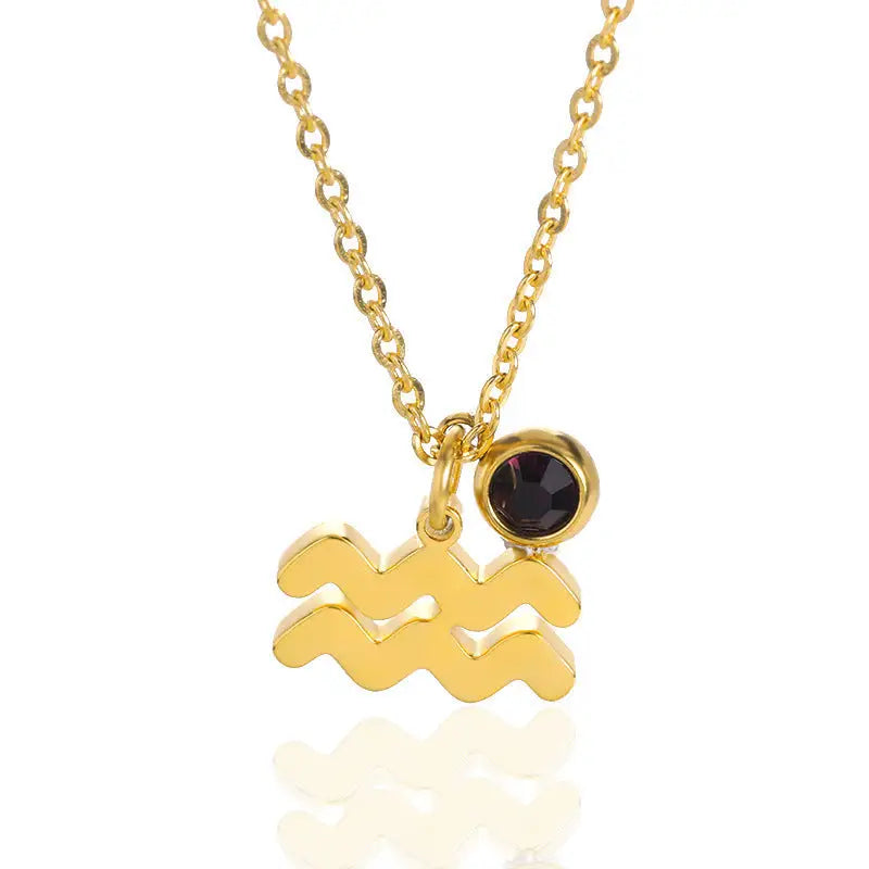 Zodiac Necklace Birthday Stone Necklace For Men And Women - Aquarius